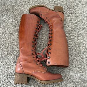 Vintage Deadstock Cognac Leather Campus Style Lace Up Heeled Boots by Gaymode